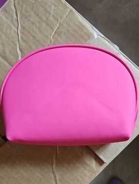 Bright Pink Half-Moon Cosmetic Pouch — Compact Travel Makeup Case